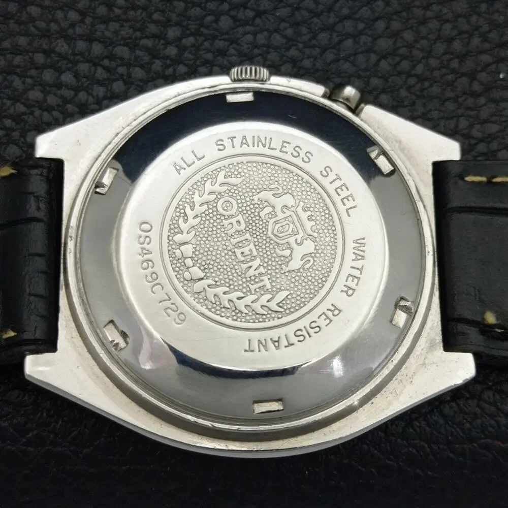 Vintage 1978 Square Orient Automatic Mens Silver Watch W/daydate & Gold accents